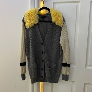 J.Crew wood cardigan with removable faux fur collar